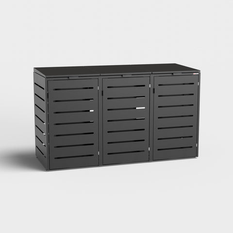 Garbage bin box Alubert 3 boxes in Black RAL9005.
