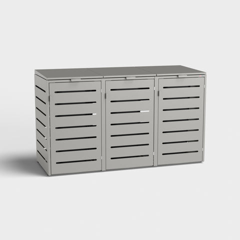 Gray Alubert garbage bin box 3 boxes consisting of three compartments.