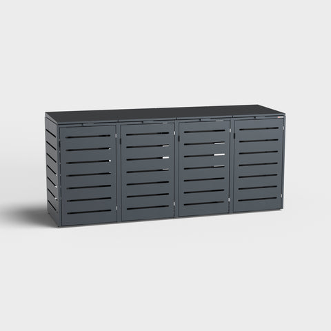 Four-bin trash can box from BIO Stefan made of dark gray metal with ventilation slots.