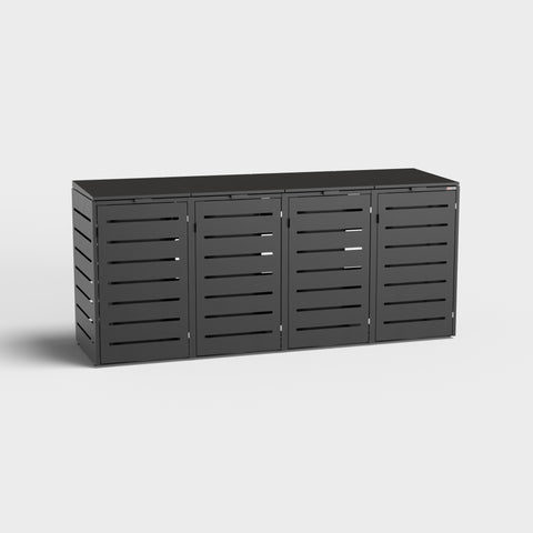 Box per bidoni della spazzatura Alubert 4 in RAL 9005 Nero per quattro bidoni.