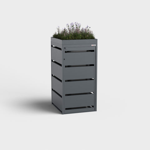 Cutie pentru tomberoane Dagobert gri de 120L cu acoperiș pentru plante.