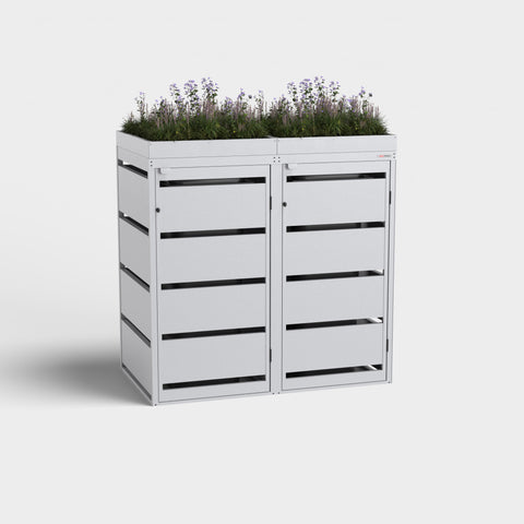 BIO Stefan box pour poubelles 2 bacs Dagobert 120L avec toit végétalisé, RAL9006.