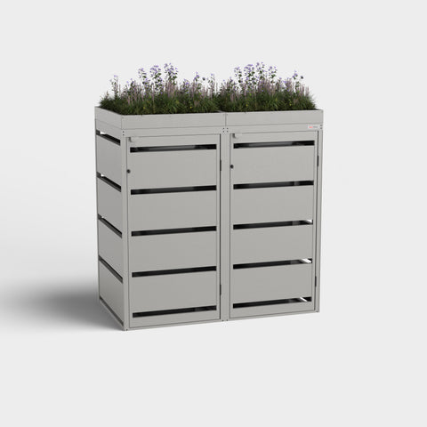 BIO Stefan Dagobert box pour poubelles 2 bacs 120L avec toit végétalisé RAL9007.