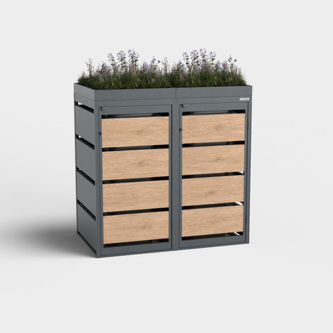 Dagobert Mülltonnenbox 2er 120 Liter Holzoptik Winchester mit Pflanzdach
