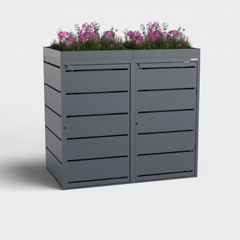 Box pour poubelles Dagobert 2 bacs 240L en RAL7016 avec toit végétalisé de BIO Stefan.