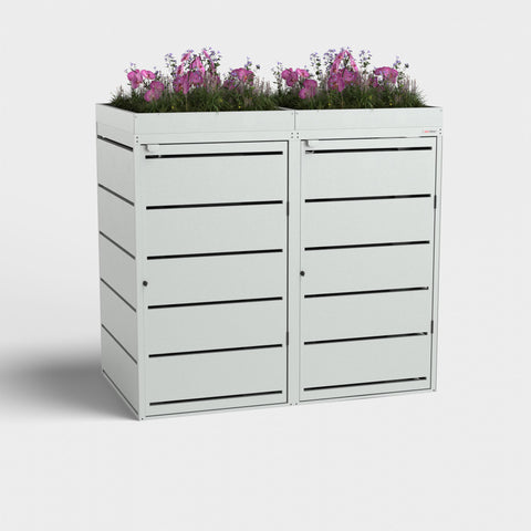 Box pour poubelles BIO Stefan Dagobert 240L avec toit végétalisé, couleur RAL7035.