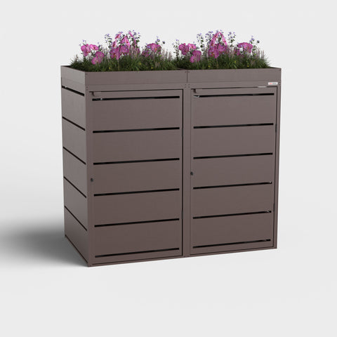 BIO Stefan Dagobert box pour poubelles 2 bacs 240L avec toit végétalisé en RAL8017.
