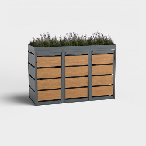 Soptunnabox Dagobert 3 boxar 120L i gyllene ek med planteringsdäck.