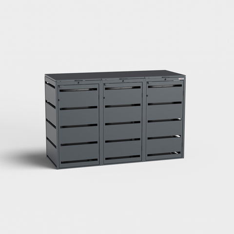 Mörkgrå soptunnbox Dagobert för 3x120L från BIO Stefan.