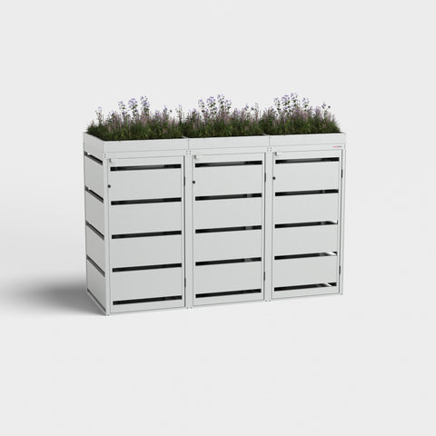 Soptunnabox Dagobert 3 boxar 120L RAL7035 med växttak.