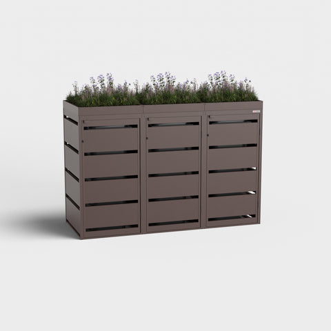 Dagobert soptunnabox 3 boxar 120L i RAL8017 med planteringsdäck.