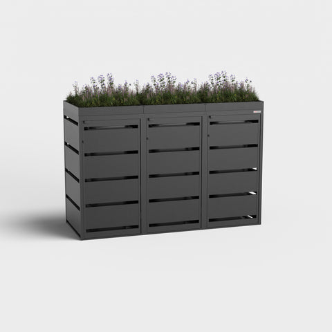 Dagobert soptunnabox 3 boxar 120L RAL9005 med planteringsdäck.