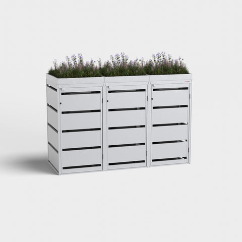 BIO Stefan soptunnabox Dagobert 3 boxar 120L i RAL9006 med växttak.