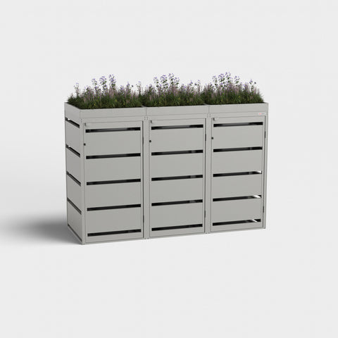 Soptunnabox Dagobert 3 boxar 120L RAL9007 med växttak.