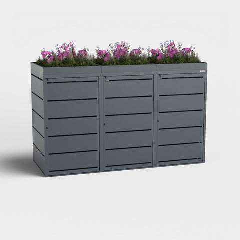 Soptunnebox Dagobert 3er 240L med växttak i RAL7016 från BIO Stefan.
