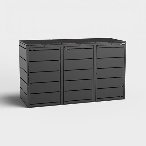 Svart soptunnbox från BIO Stefan för tre 240 liters tunnor.