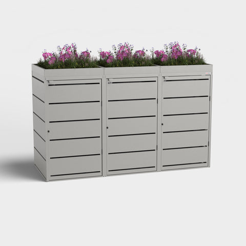Dagobert soptunnabox 3 boxar 240L med växttak i RAL9007.