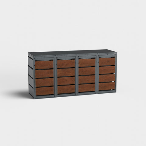 Dagobert Mülltonnenbox 4er 120 Liter Holzoptik Dunkle Eiche mit Deckel
