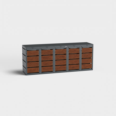 Dagobert Mülltonnenbox 5er 120 Liter Holzoptik Dunkle Eiche mit Deckel
