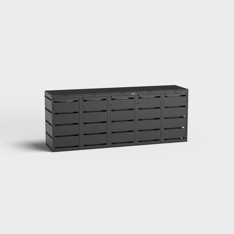Schwarze Dagobert Mülltonnenbox für 5 x 120L, RAL9005.