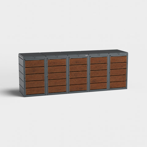 Dagobert Mülltonnenbox 5er 240 Liter Holzoptik Dunkle Eiche mit Deckel