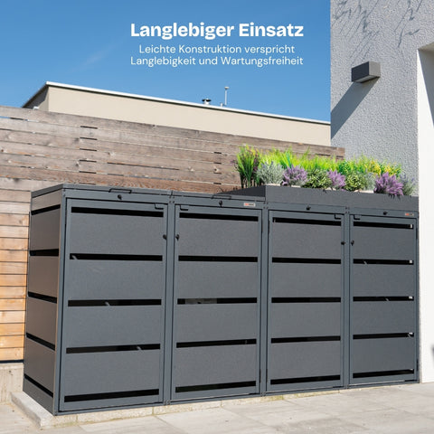 Mülltonnenbox Dagobert från BIO Stefan, hållbar och underhållsfri, med växttak.