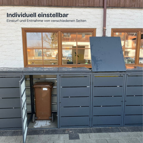 Mülltonnenbox Dagobert från BIO Stefan med öppet fack för individuell hämtning.