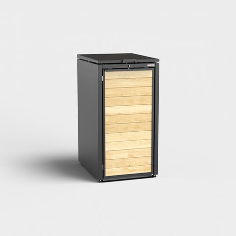 Black garbage bin box Holzmichl with wooden cladding from Bio Stefan.