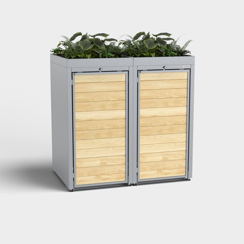 Mülltonnenbox Holzmichl RAL7045 met plantendak van BIO Stefan.