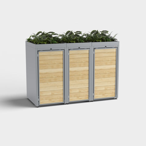 Soptunnabox 3 boxar Holzmichl RAL7045 med växttak.