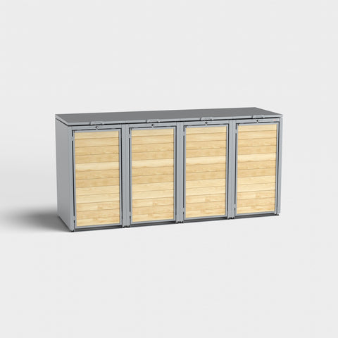 Cassonetto per bidoni Holzmichl 4 posti in legno e metallo in RAL7045.