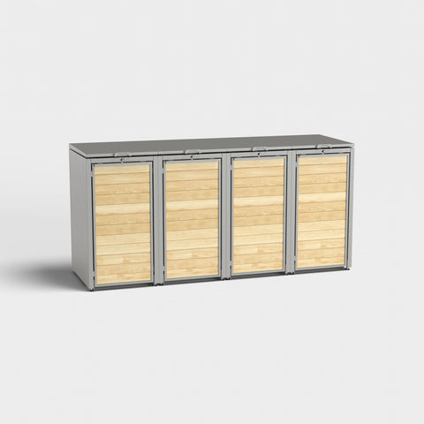 Box per 4 bidoni della spazzatura Holzmichl in RAL 9007 con porte in legno.