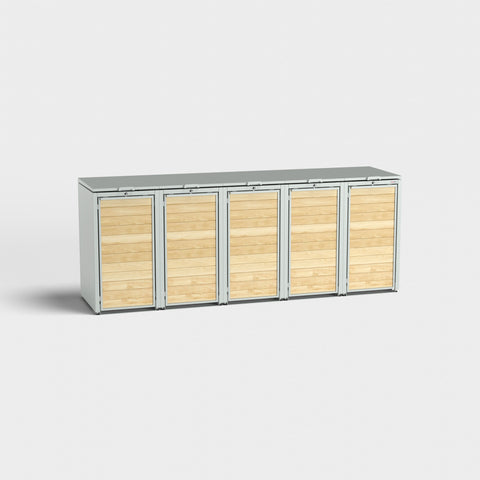 Mülltonnenbox Holzmichl od drva s pet pretinaca u RAL7035 od BIO Stefan.