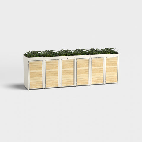 Mülltonnenbox Holzmichl 6 RAL9001 mit Pflanzdach.
