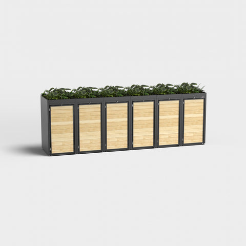 BIO Stefan Mülltonnenbox aus Holz, Modell Holzmichl 6 RAL9005, mit Pflanzdach.