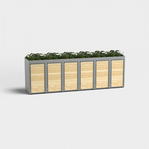 Holzmichl Mülltonnenbox 6er RAL9007 mit Pflanzdach.