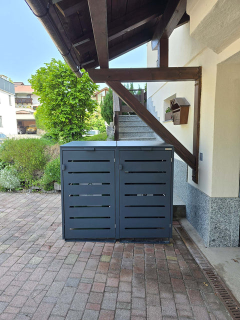 Box per bidoni della spazzatura Alubert 2 contenitori color antracite per 240 litri