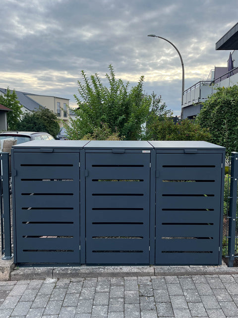 Box per bidoni della spazzatura Alubert 3 contenitori in antracite integrato nella recinzione