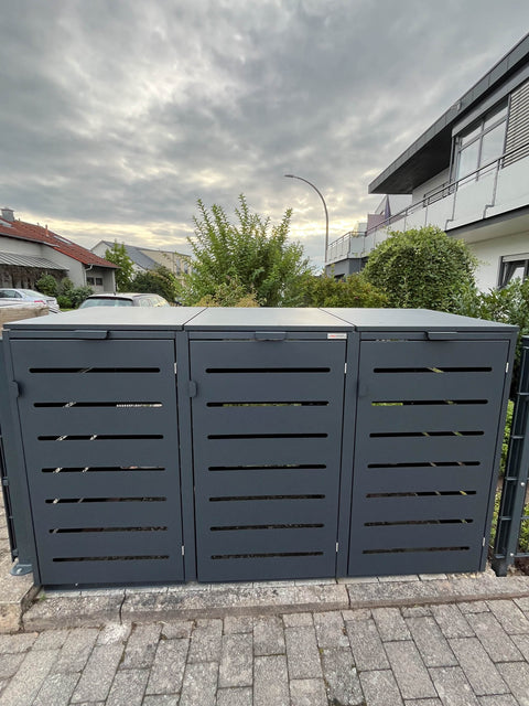 Box per bidoni della spazzatura Alubert 3 contenitori in antracite integrato nella recinzione