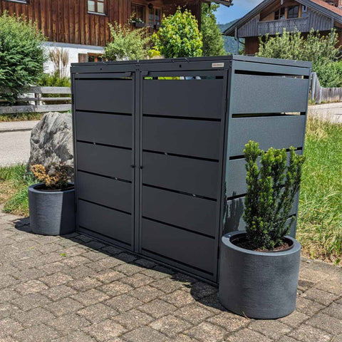 BIO Stefan box voor vuilnisbakken Dagobert 2 boxen 240l in antraciet, vrijstaand voor het huis met twee plantenbakken