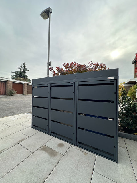 Box per bidoni della spazzatura Dagobert 3 contenitori con tetto verde in antracite per bidoni da 120 litri