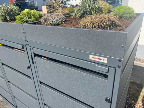 Box per bidoni della spazzatura Dagobert 3 contenitori con tetto verde in antracite per bidoni da 120 litri