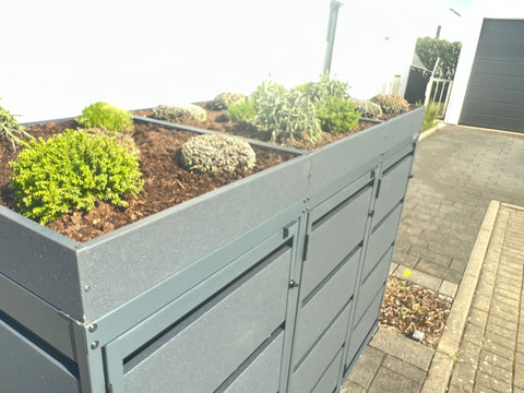 Box per bidoni della spazzatura Dagobert 3 contenitori con tetto verde in antracite per bidoni da 120 litri