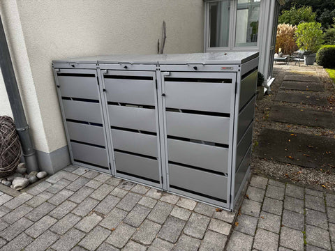 Copribidoni spazzatura Dagobert 3 contenitori in alluminio grigio per 120L