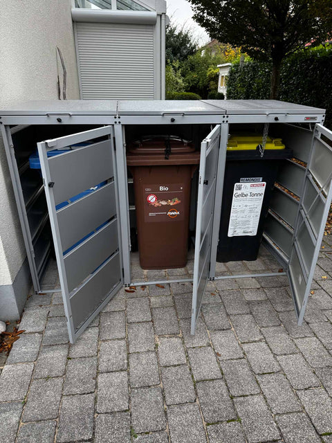 Copribidoni spazzatura Dagobert 3 contenitori in alluminio grigio per 120L