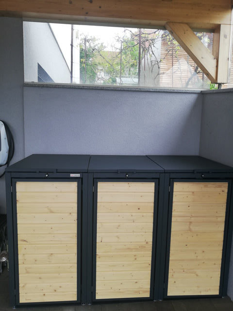 Box per bidoni della spazzatura Holzmichl 3 contenitori con coperchio e frontale in legno
