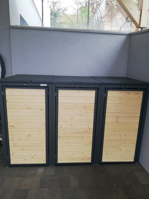 Box per bidoni della spazzatura Holzmichl 3 contenitori con coperchio e frontale in legno