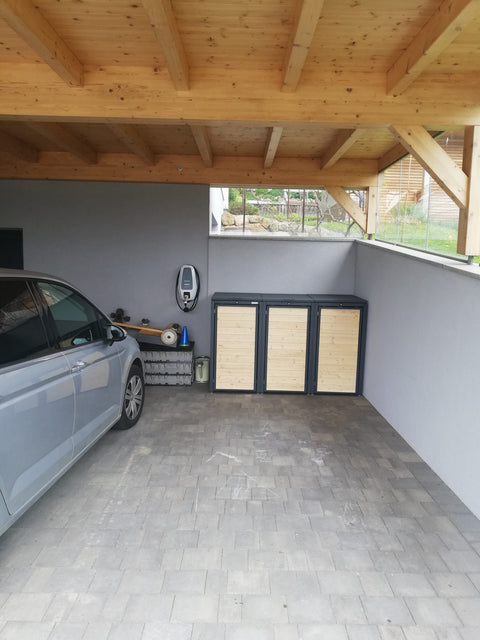 Box per bidoni della spazzatura Holzmichl 3 contenitori con coperchio e frontale in legno