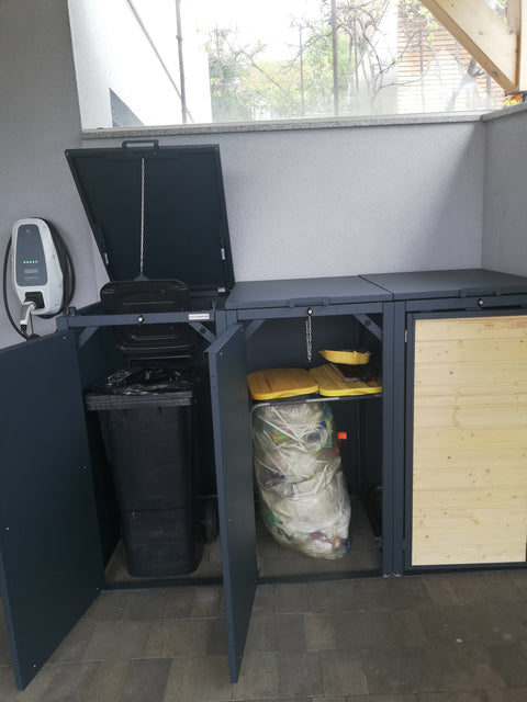 Box per bidoni della spazzatura Holzmichl 3 contenitori con coperchio e frontale in legno