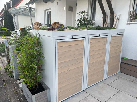 Holzmichl copribidoni spazzatura 3 contenitori in bianco puro con tetto verde per 240L